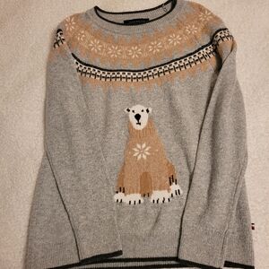 Tommy Hilfiger Gray Brown Bear Fairisle Sweater Medium